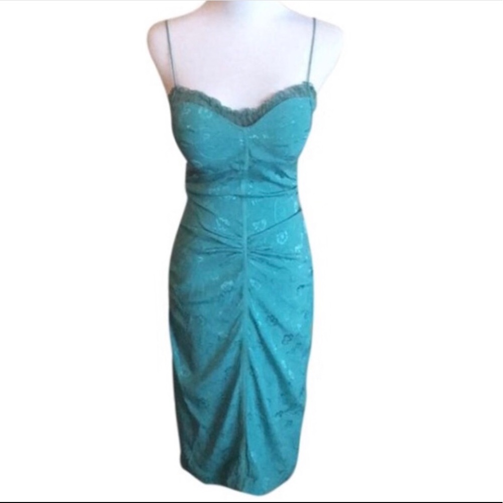 Nicole Miller Silk Ruched Dress - Turquoise